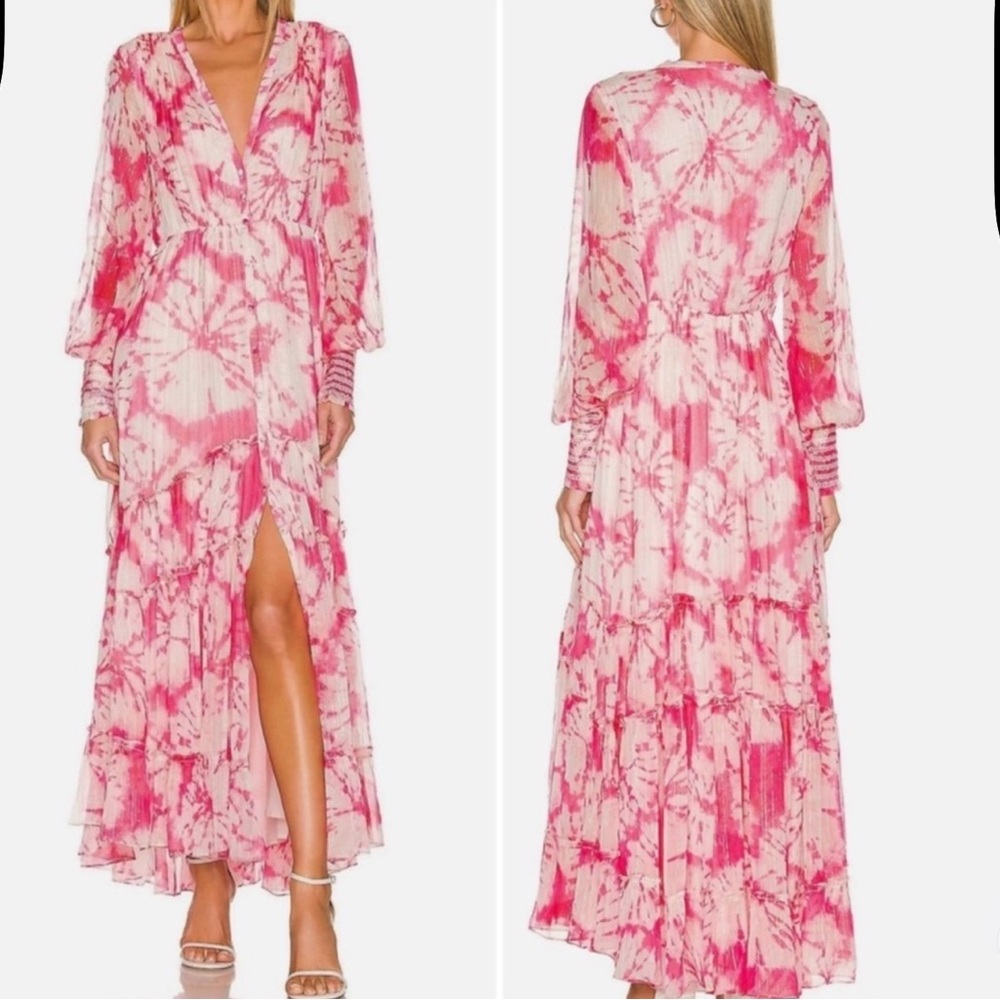 NWT Rococo Sand Ava Pink & White Wrap Gown w/ Bishop Sleeves